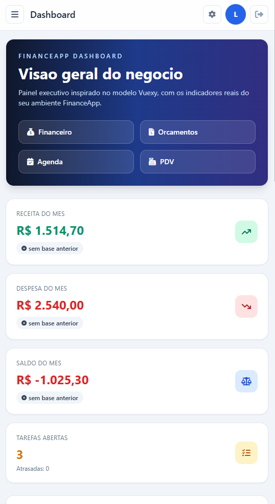 FinanceApp em uso
